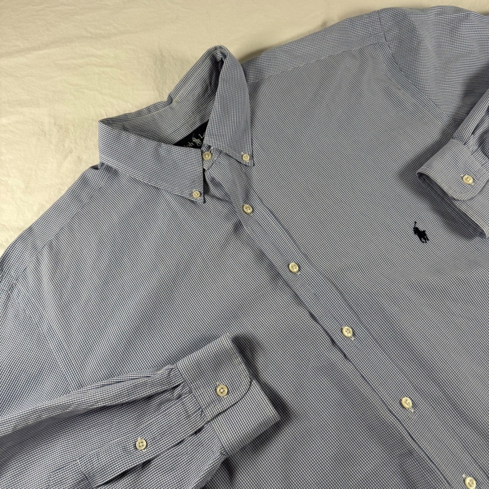 Ralph Lauren Men's Size 2XLT Blue Gingham Classic Fit Button Down Shirt